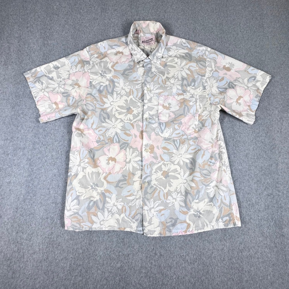 Vintage Bon Homme Floral Hawaiian Camp Shirt Mens M Floral Cotton USA